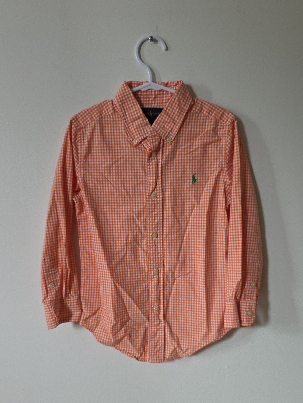 Ralph Lauren Boys' Orange Gingham Button-Down Shirt, 5Y